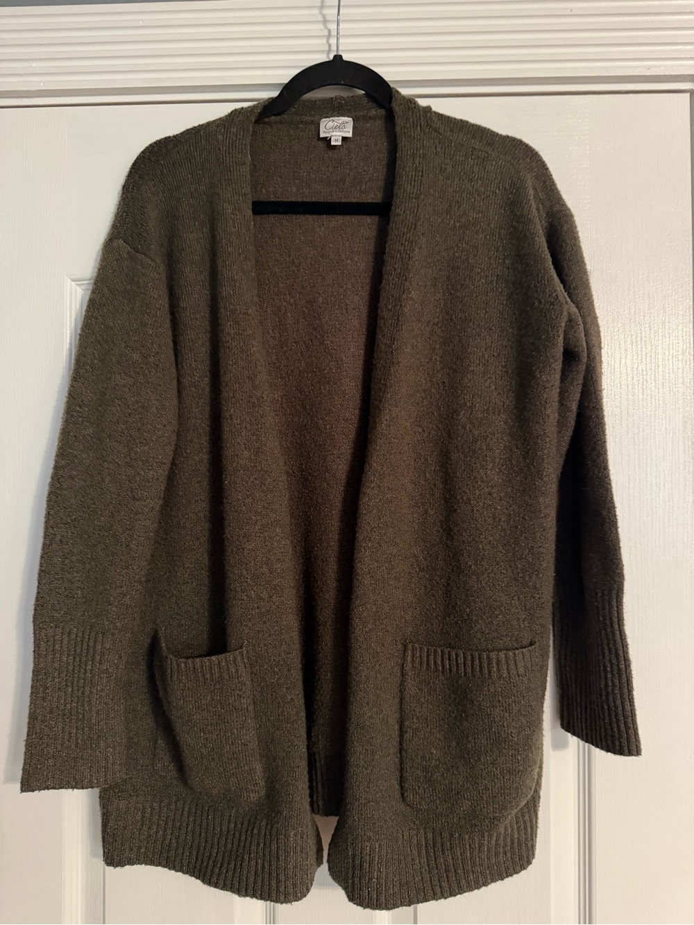 Cielo Olive Open-Front Pocketed Women's Cardigan